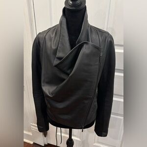 BcBGGeneration  Genuine Leather Vintage Moto Cowl Neck Jacket Sz M Rn 80734